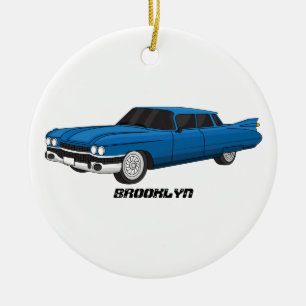 Cool blue 1959 classic car ceramic ornament