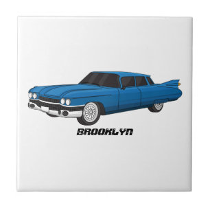 Cool blue 1959 classic car ceramic tile