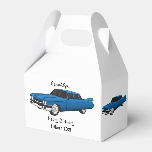 Cool blue 1959 classic car favour box (Front Side)