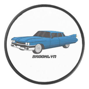 Cool blue 1959 classic car hockey puck