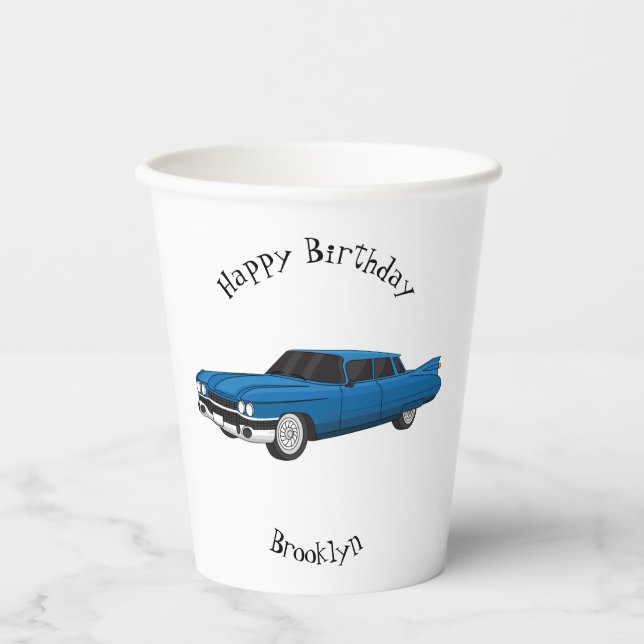 Cool blue 1959 classic car  paper cups (Front)