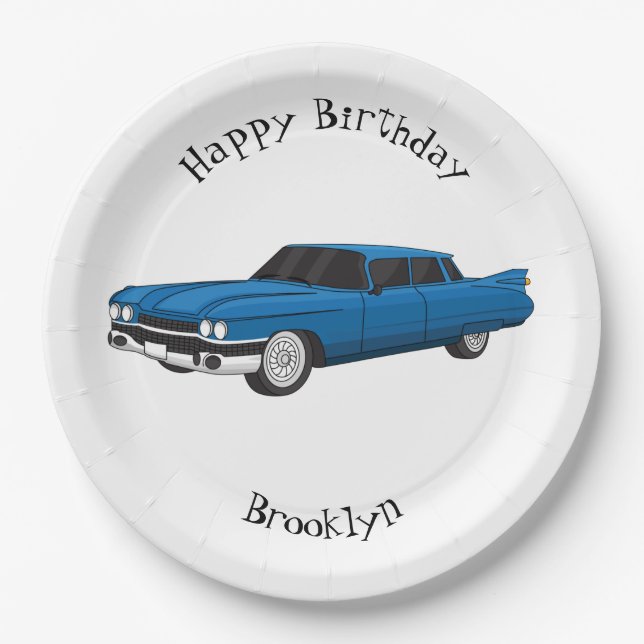 Cool blue 1959 classic car paper plate (Front)