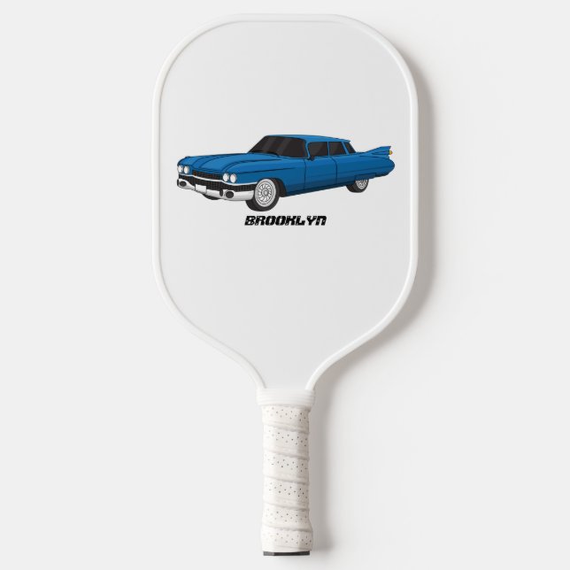 Cool blue 1959 classic car  pickleball paddle (Front)