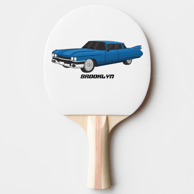 Cool blue 1959 classic car ping pong paddle (Front)