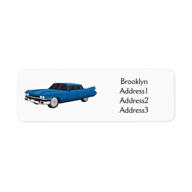 Cool blue 1959 classic car return address label (Front)