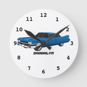 Cool blue 1959 classic car round clock