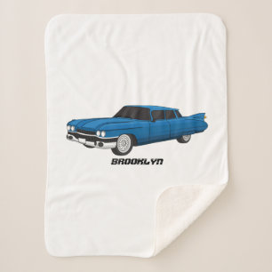 Cool blue 1959 classic car sherpa blanket