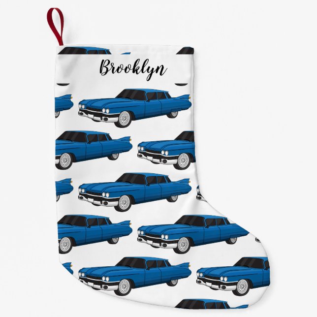 Cool blue 1959 classic car small christmas stocking (Front)