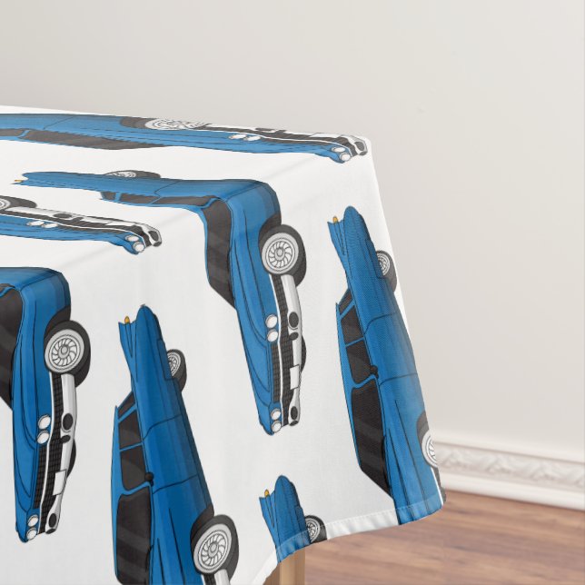 Cool blue 1959 classic car tablecloth (In Situ)