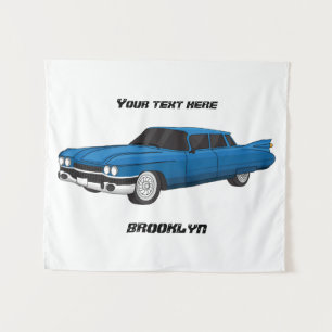 Cool blue 1959 classic car tapestry