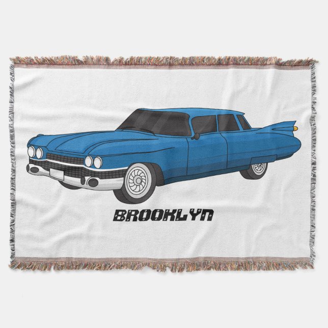 Cool blue 1959 classic car  throw blanket (Front)