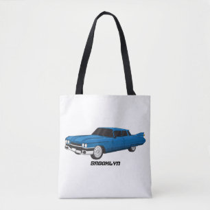Cool blue 1959 classic car tote bag