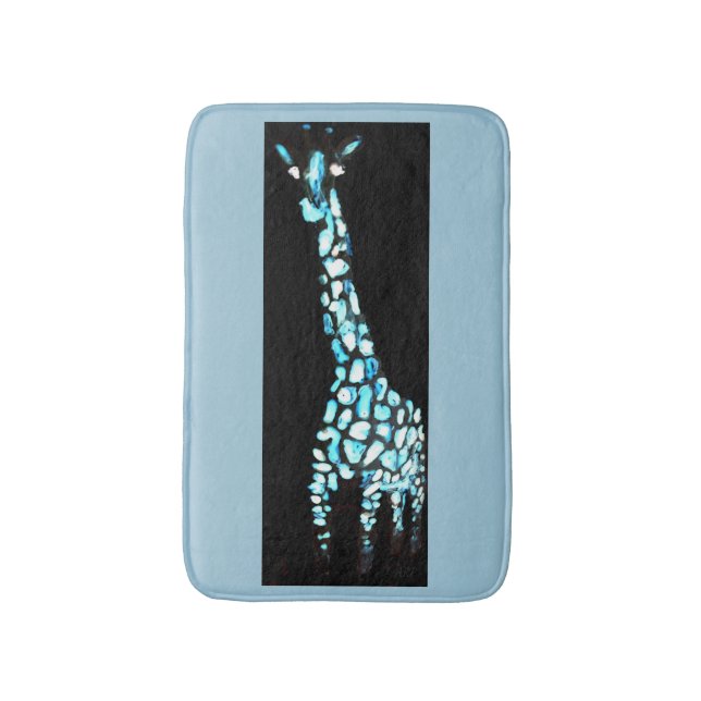 Cool Blue Abstract Giraffe Art Bath Mat (Front Vertical)