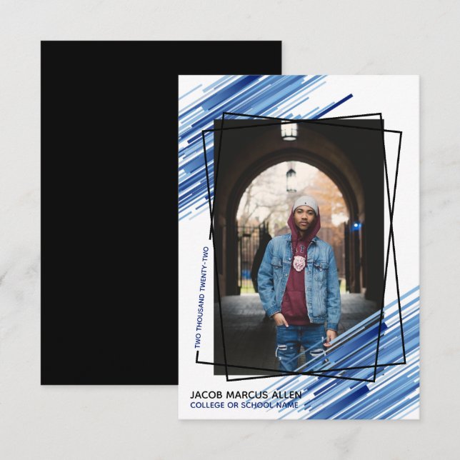 Cool Blue Abstract Photo Graduation Announcement (Front/Back)