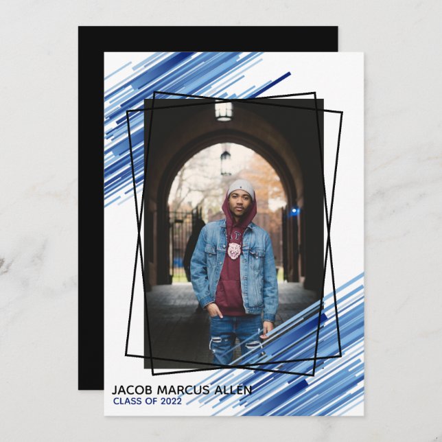 Cool Blue Abstract Photo Graduation Invitation (Front/Back)