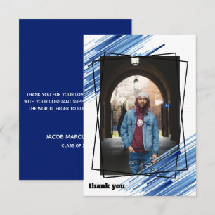 Cool Blue Abstract Photo Graduation Thank You Card