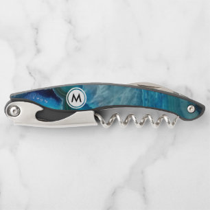 Cool Blue Agate with Monogram Corkscrew