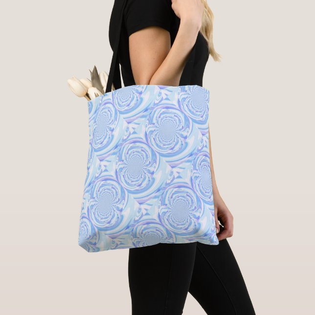 Cool Blue and Purple Fractal Pattern Tote Bag (Close Up)