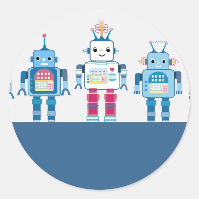 Cool Blue and Red Robots Novelty Gifts Classic Round Sticker (Front)