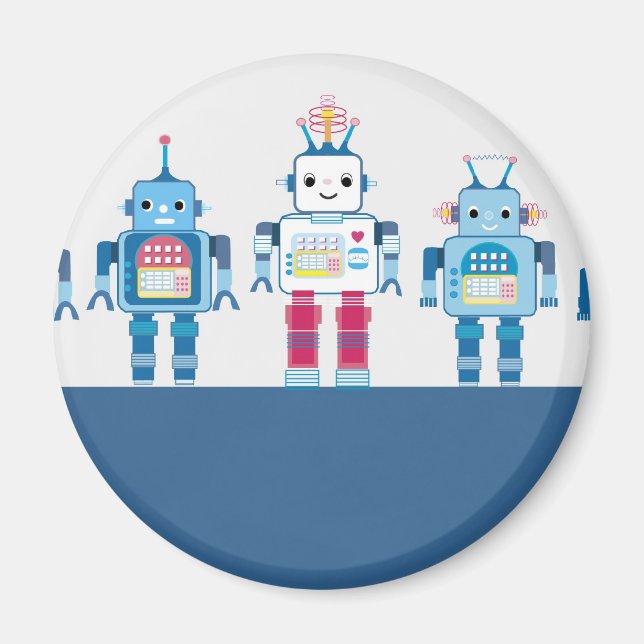 Cool Blue and Red Robots Novelty Gifts Magnet (Front)