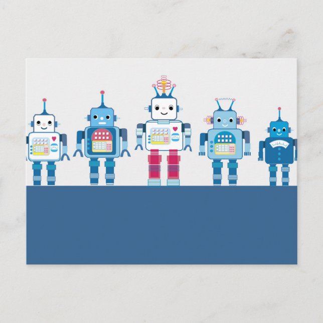 Cool Blue and Red Robots Novelty Gifts Postcard (Front)