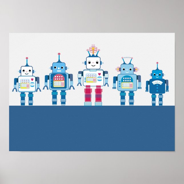 Cool Blue and Red Robots Poster (Front)