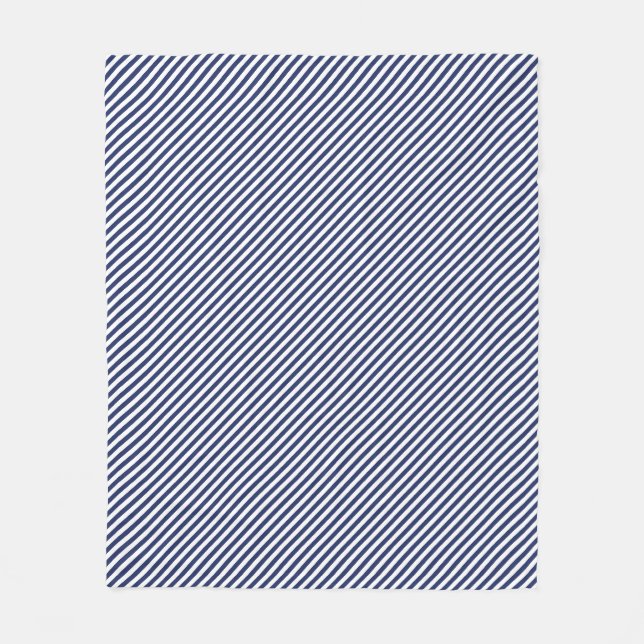 Cool Blue And White Diagonal Striped Fleece Blanket (Front)