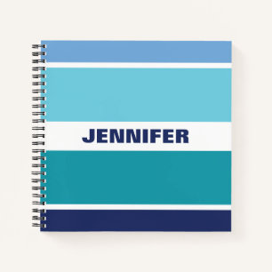 Cool Blue And White Striped Notebook