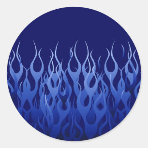 Cool Blue Automotive Racing Flames Classic Round Sticker
