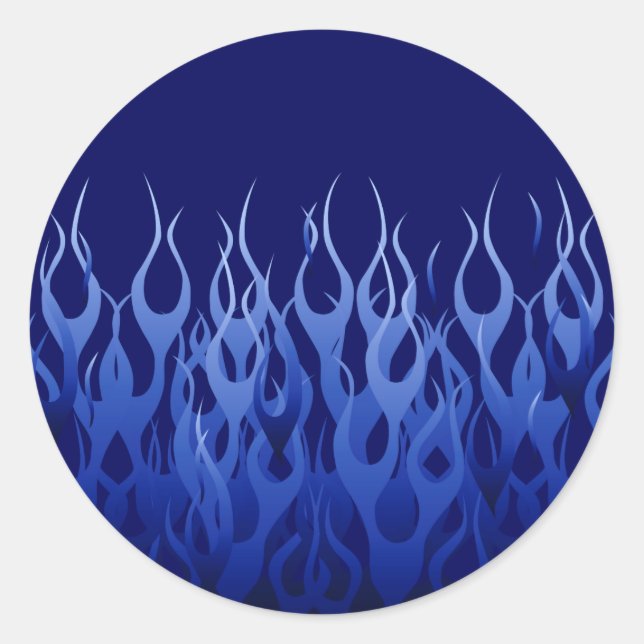 Cool Blue Automotive Racing Flames Classic Round Sticker (Front)