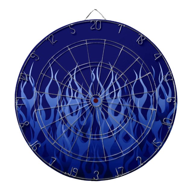 Cool Blue Automotive Racing Flames Dartboard (Front)