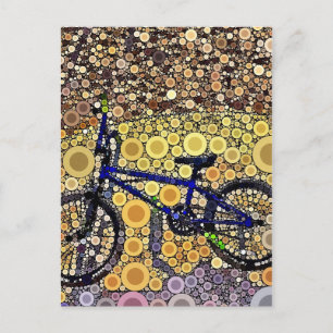 Cool Blue Bike Concentric Circle Mosaic Pattern Postcard