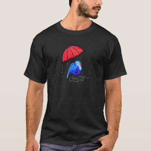Cool Blue Bird with Red Umbrella Under Rain Animal T-Shirt