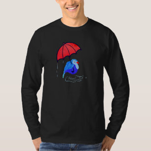Cool Blue Bird with Red Umbrella Under Rain Animal T-Shirt