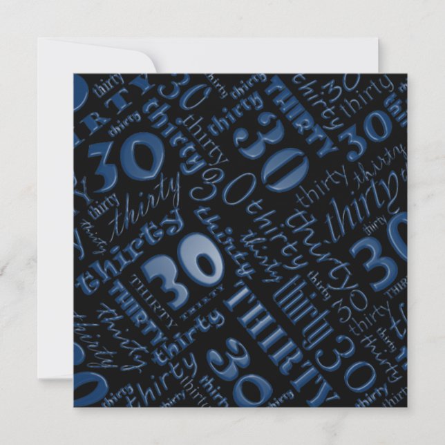 Cool Blue & Black 30th Birthday Party Invitation (Front)