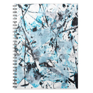 Cool Blue Black White Splatter Abstract Notebook
