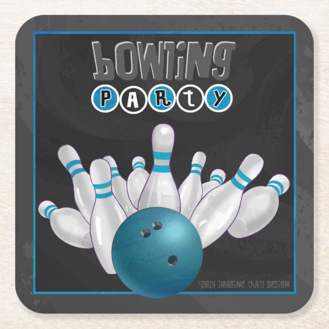 Cool Blue Bowling Party Coasters (Front)