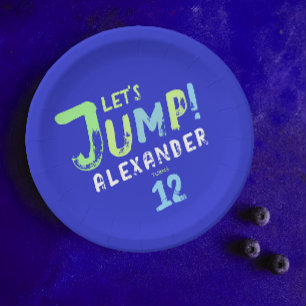 Cool Blue Boy Trampoline Jump Kid Bounce Party Paper Plate