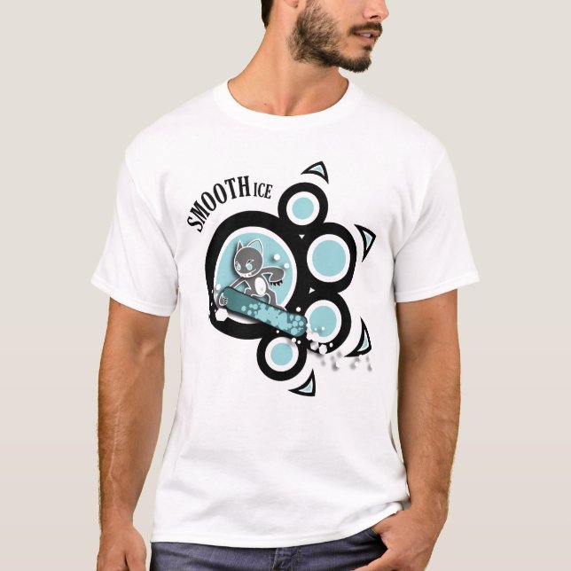 Cool Blue Cat Snowboarding T-Shirt (Front)