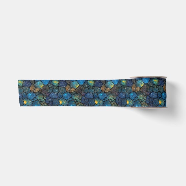 Cool Blue Cellular Colourful Dotted Shape Pattern Satin Ribbon (Front)