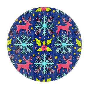 Cool Blue Christmas Reindeer Pattern Design Cutting Board