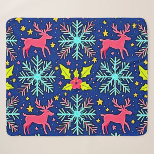 Cool Blue Christmas Reindeer Pattern Design Sherpa Blanket