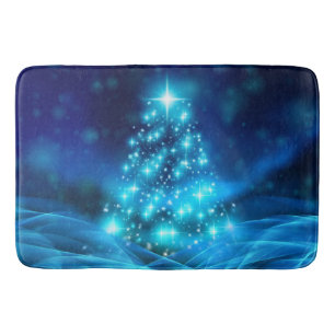 Cool Blue Christmas Tree with Sparkling Lights Bath Mat
