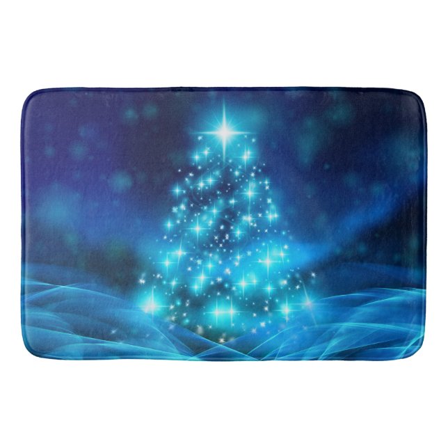 Cool Blue Christmas Tree with Sparkling Lights Bath Mat (Front)