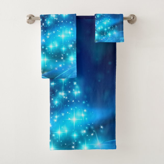 Cool Blue Christmas Tree with Sparkling Lights Bath Towel Set (Insitu)