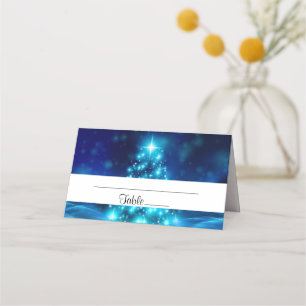 Cool Blue Christmas Tree with Sparkling Lights Place Card