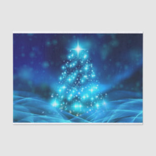 Cool Blue Christmas Tree with Sparkling Lights Tissue Paper