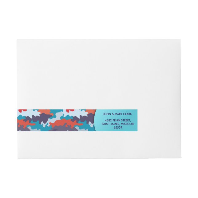 Cool blue colour style camouflage pattern wraparound address label (Front)