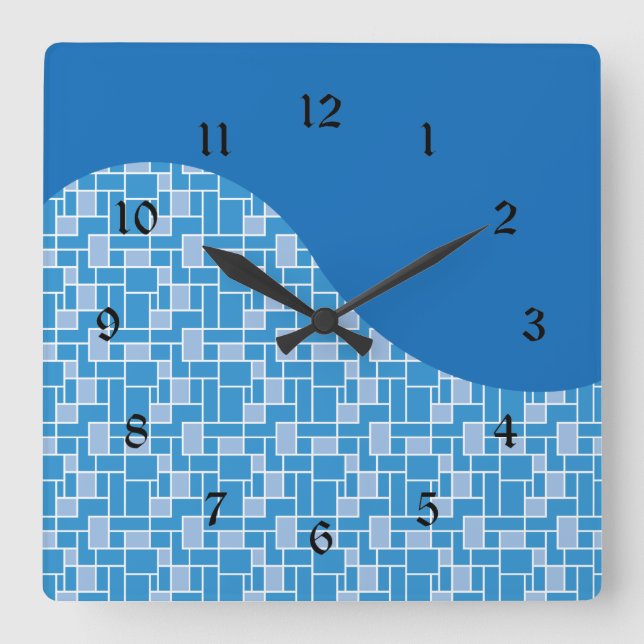 Cool Blue Colourful Tile Wave Pattern Gifts Square Wall Clock (Front)