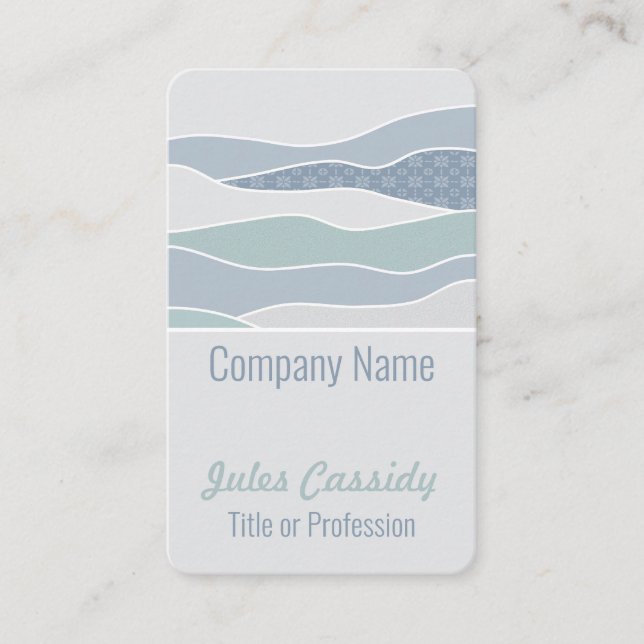 Cool Blue Curved Stripes Abstract Wave Vertical Business Card (Front)